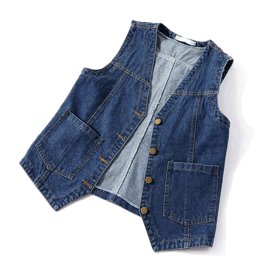 Damen lässige Denim-Weste mit Knopfdetails und aufgesetzten Taschen Echo Archiv