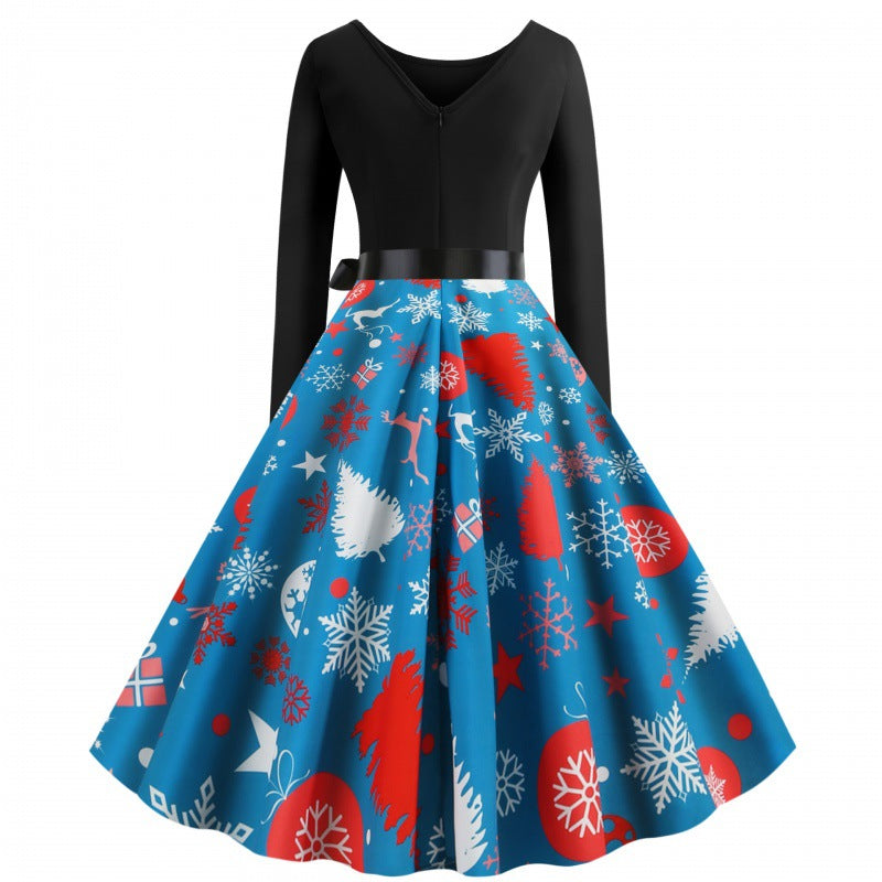 Damen Vintage‑inspirertes Swingkleid mit tailliertem Oberteil, langen Ärmeln und festlichem Tellerrock – Élara