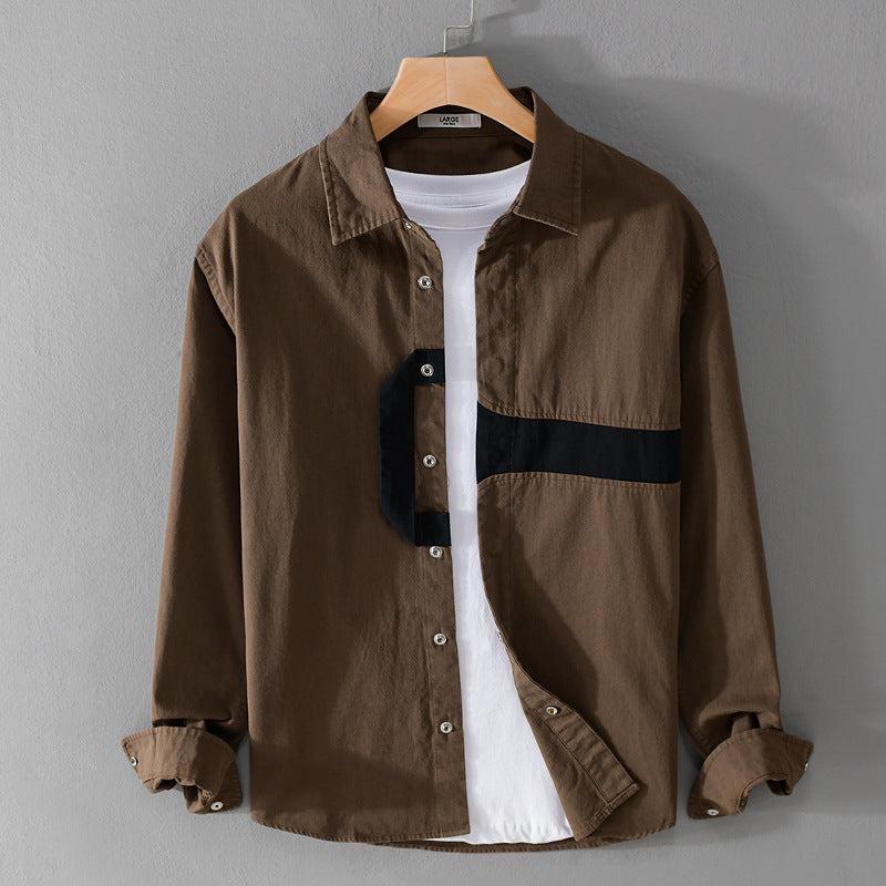 Herren Lässiges Overshirt-Hemd mit geometrischem Kontraststreifen und Druckknopf-Leiste Echoarchiv