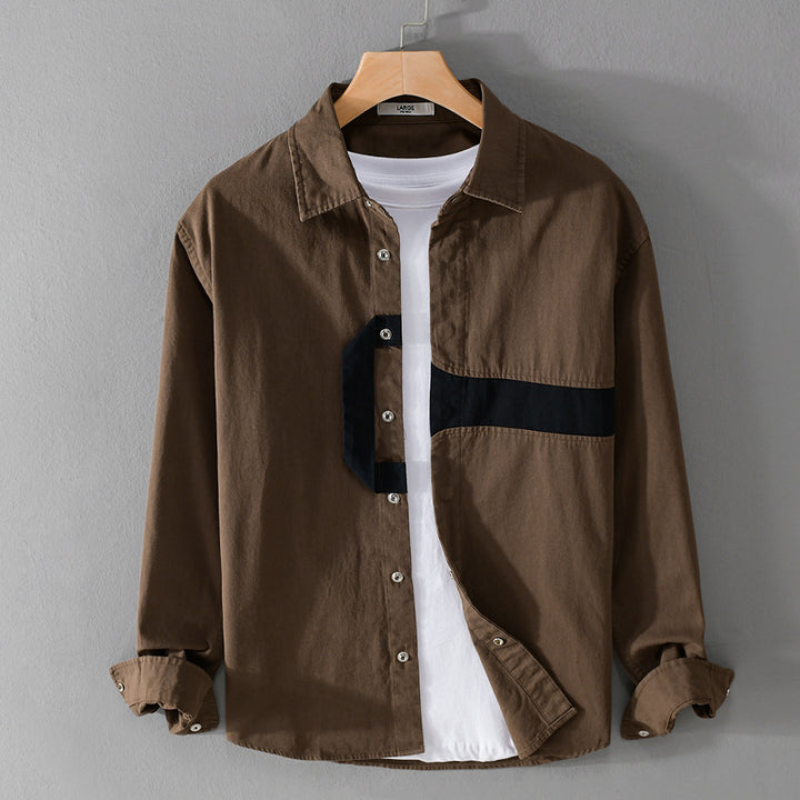 Herren Lässiges Overshirt-Hemd mit geometrischem Kontraststreifen und Druckknopf-Leiste Echoarchiv