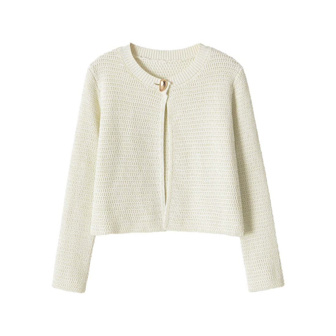 Damen Kurze gehäkelte Boxy-Strickjacke mit dekorativem Schmuckverschluss Echoarchiv