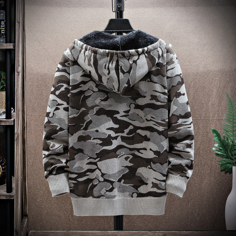 Herren lässige Kapuzenjacke mit strukturiertem Muster und warmem Innenfutter Echoarchiv