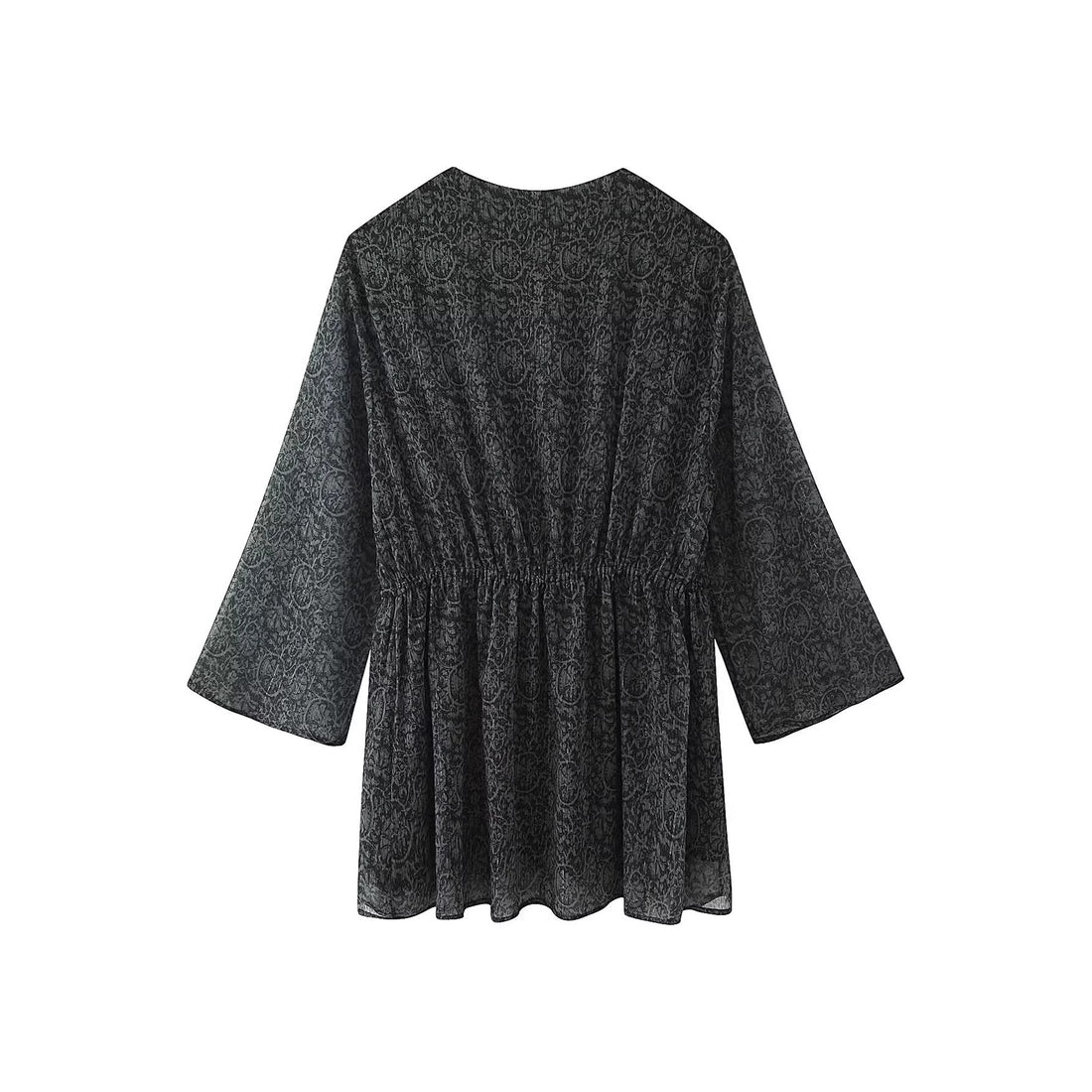 Damen Transparentes Boho-Tunika-Kleid mit V-Ausschnitt, Kordelzug und Quasten Echoarchiv