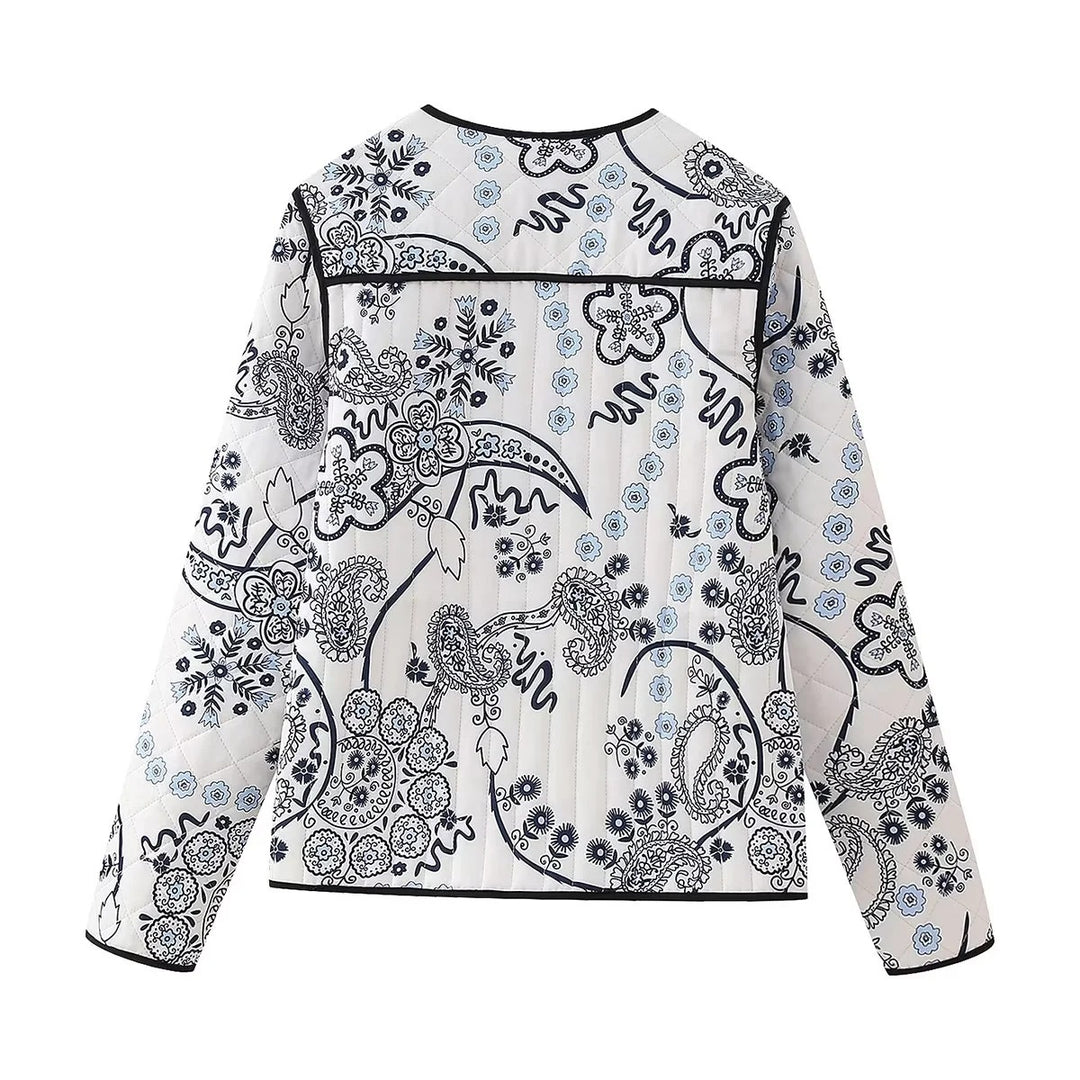 Damen Gestepptes Paisley‑Print Steppjacke mit Kontrastpaspel und Rundhalsausschnitt Echo Archiv