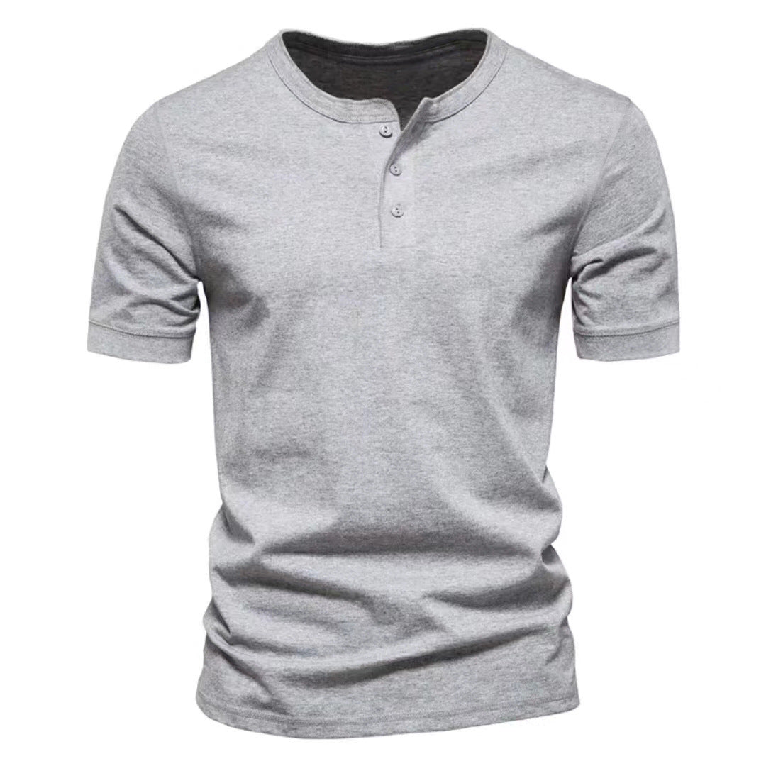 Herren nan tailliertes Kurzarm-Henleyshirt aus Baumwollmix mit Knopfleiste Echo Archiv