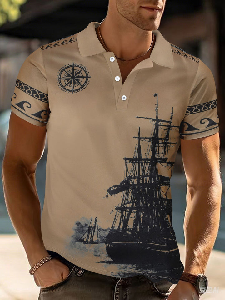 Herren Poloshirt mit maritimem Motiv und modernem Schnitt Echoarchiv