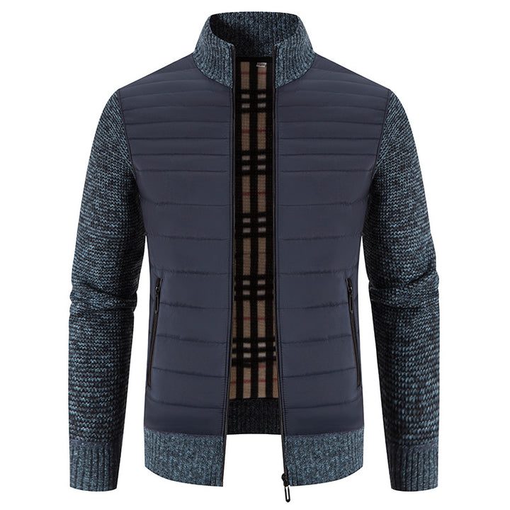 Herren gesteppte Hybridjacke mit Strickärmeln und modernem Stehkragen Echoarchiv