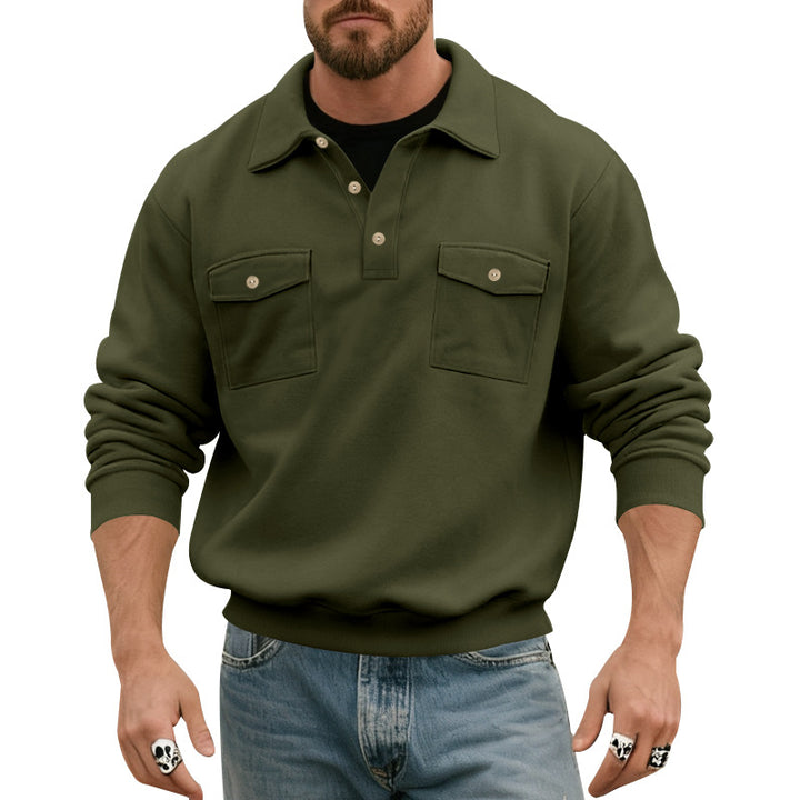 Herren nan Polokragen Sweatshirt mit aufgesetzten Brusttaschen und gerippten Bündchen Echo Archiv