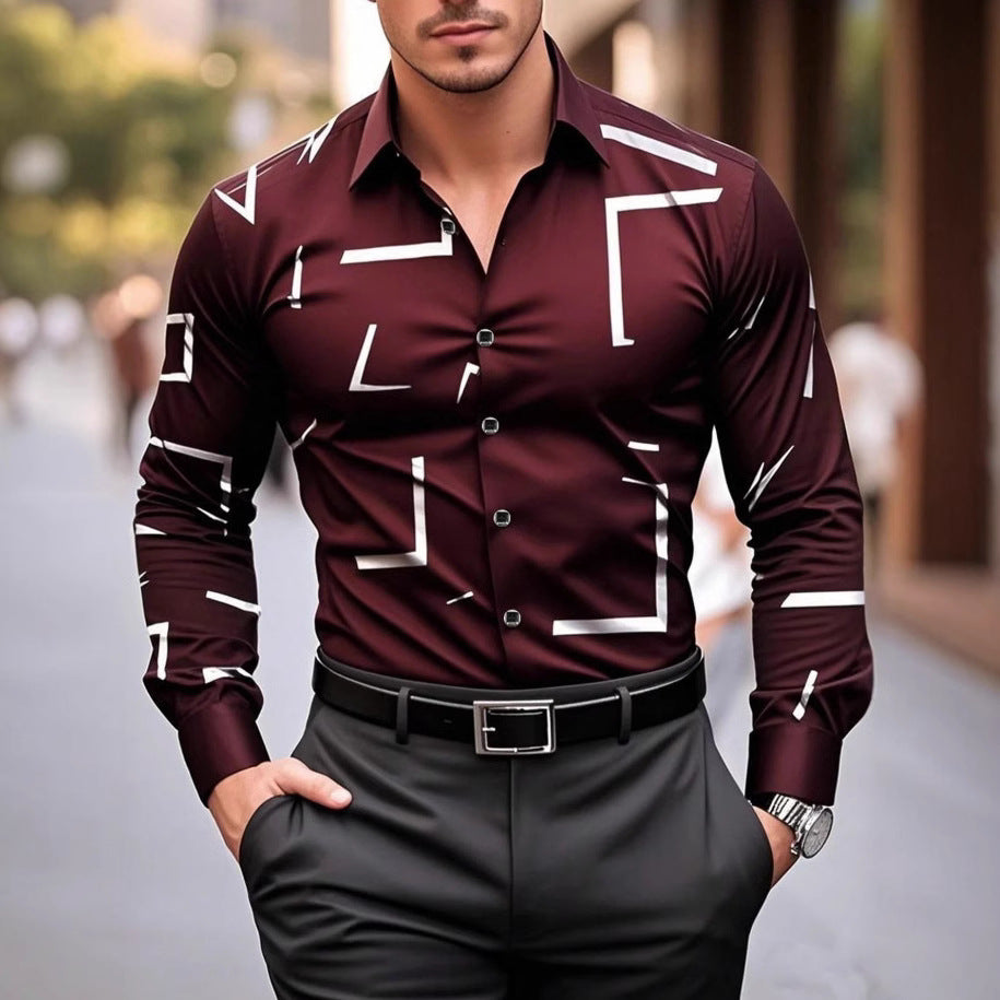 Herren modisches Langarmhemd mit geometrischem Design Echoarchiv