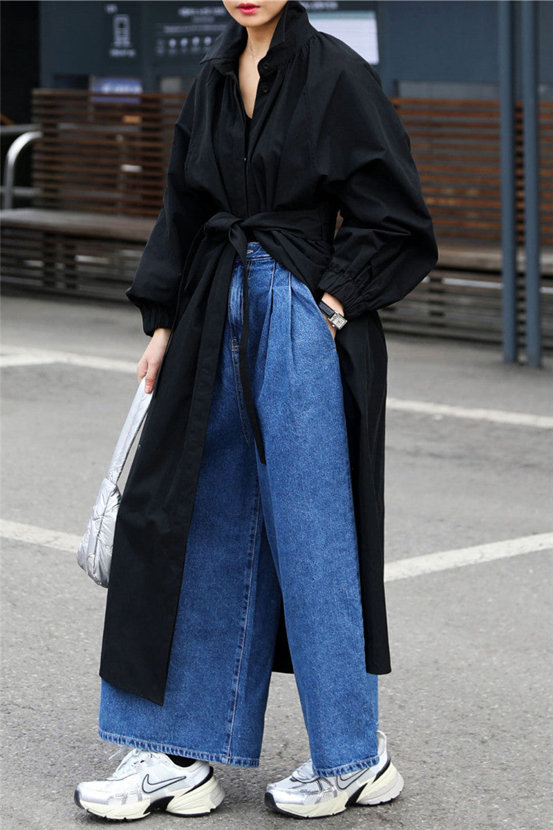 Damen Maxilanger Oversize-Mantel mit hohem Stehkragen, geraffter Rückenpasse und kastiger Silhouette – Montévia