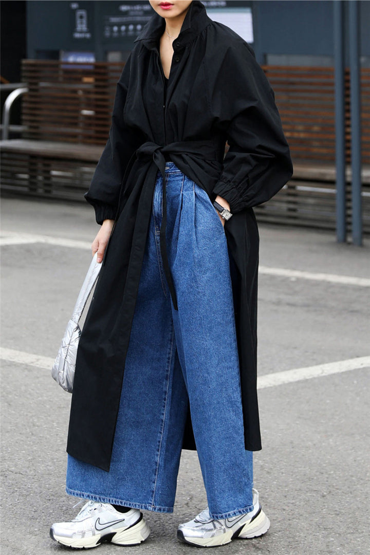 Damen Maxilanger Oversize-Mantel mit hohem Stehkragen, geraffter Rückenpasse und kastiger Silhouette – Montévia