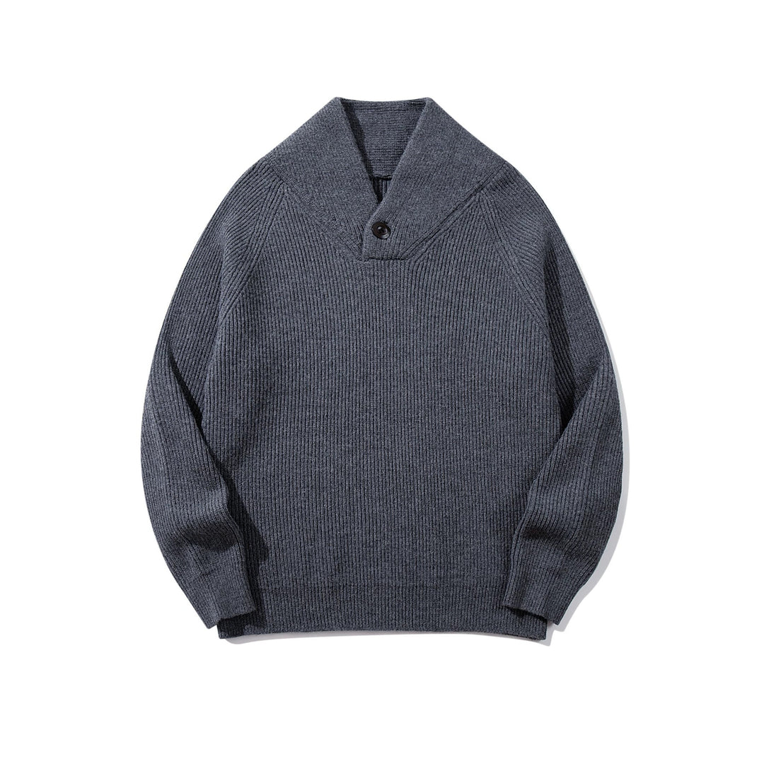 Unisex Gerippter Shawlkragen-Pullover mit Ein-Knopf-Detail Echoarchiv