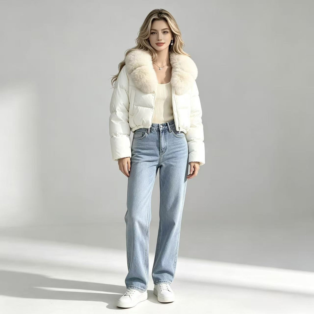 Damen nan kurze gesteppte Cropped-Pufferjacke mit voluminösem Kunstpelzkragen Echo Archiv