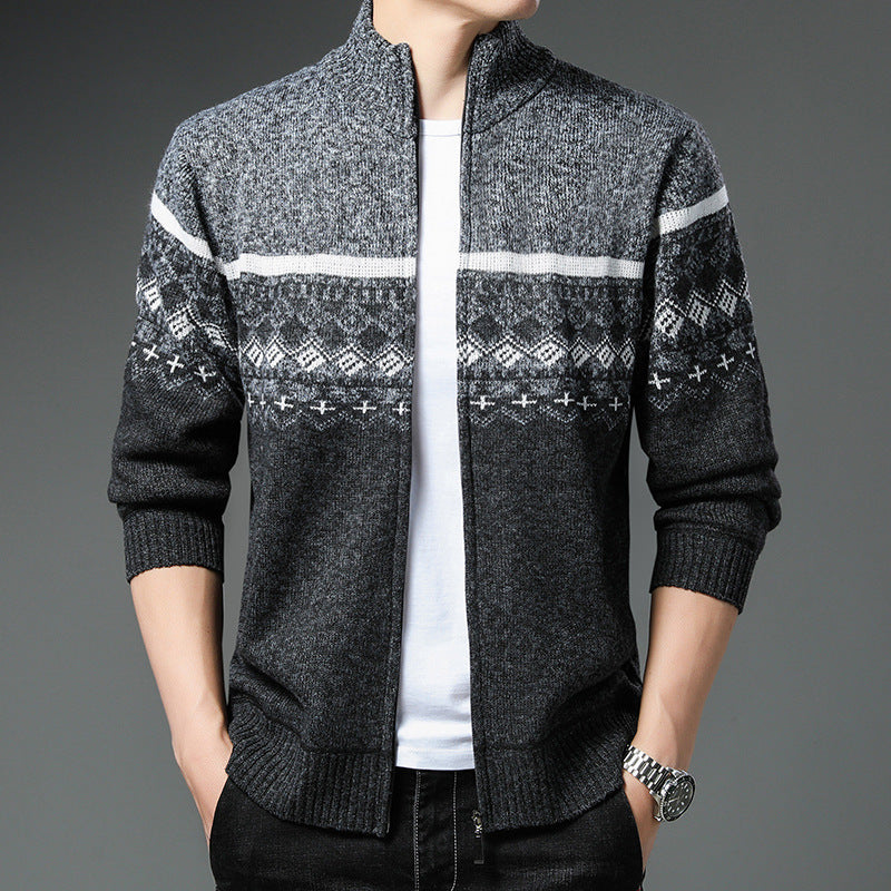Herren Strickjacke mit hohem Kragen und attraktiven Mustern Echoarchiv