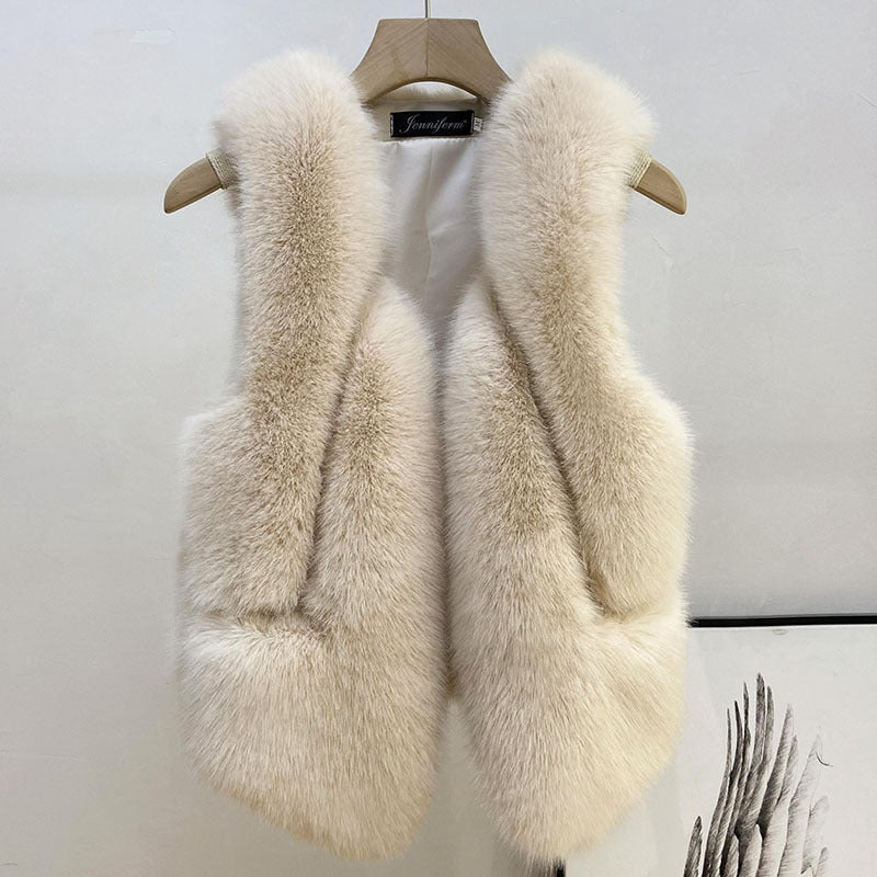 Damen Ärmellose Hochflor-Faux-Fur-Weste mit taillierter Passform und Eingrifftaschen Echo Archiv