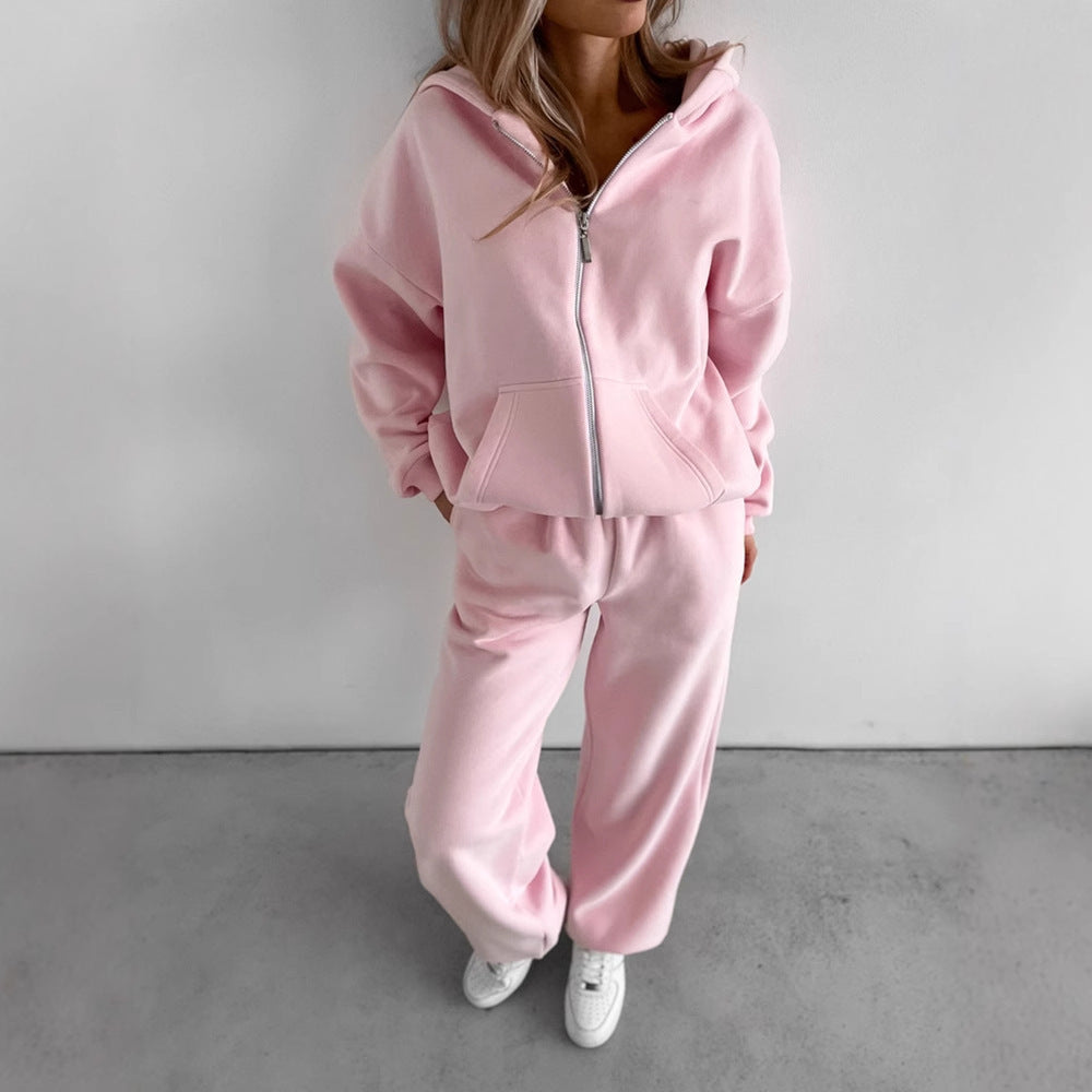 Damen Oversize-Zip-Hoodie mit hochtaillierter Wide-Leg-Sweathose – Auréline