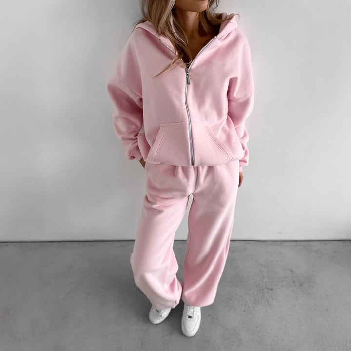Damen Oversize-Zip-Hoodie mit hochtaillierter Wide-Leg-Sweathose – Auréline