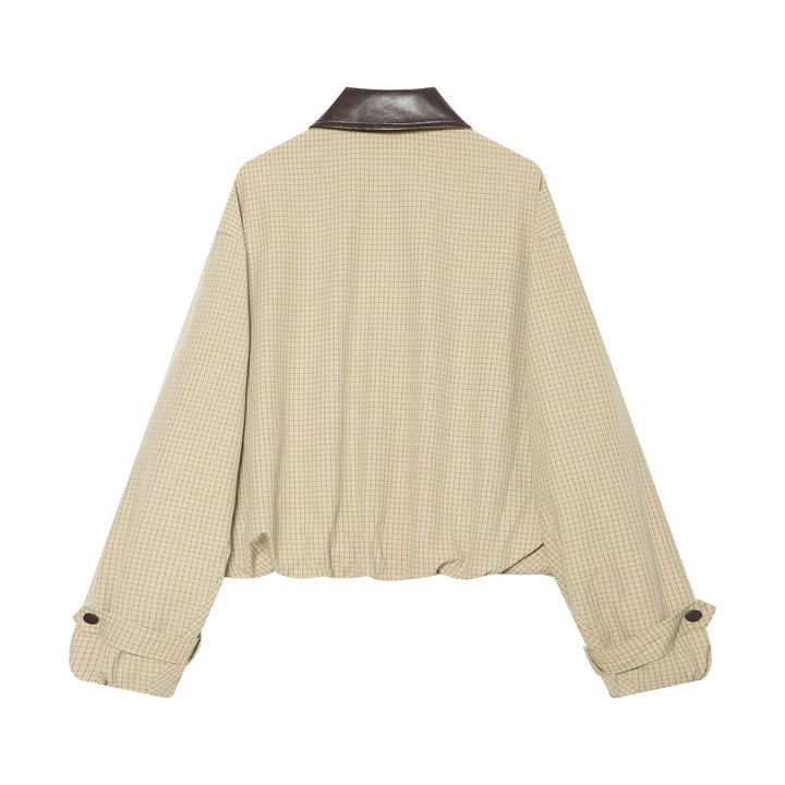 Damen Oversize-Boxy-Jacke mit Karomuster, Kunstleder-Revers und Kordelzugsaum Echo Archiv