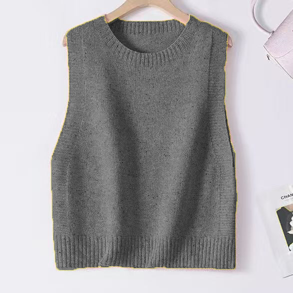 Damen Gestrickte Oversize-Ärmellose Weste mit Rundhalsausschnitt und Rippbündchen Echo Archiv