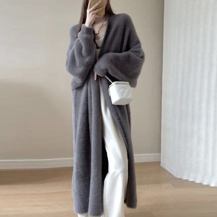 Damen Langer Übergroßer Maxi-Strickcardigan mit offener Front – Veloura