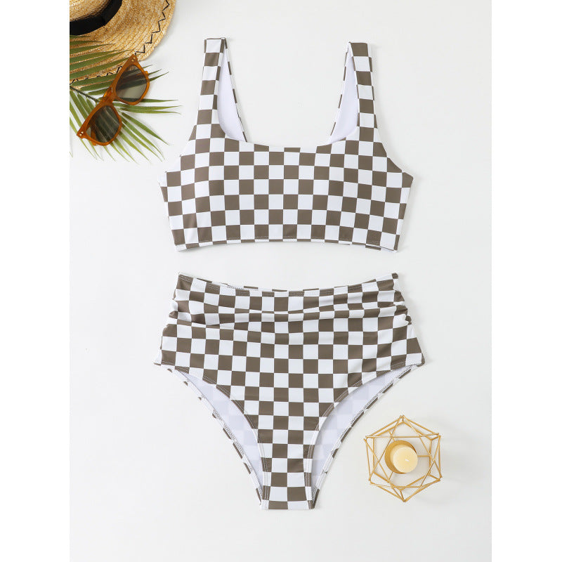 Damen Bikini-Set mit modischem Karomuster und hohem Taillenschnitt Echo Archiv