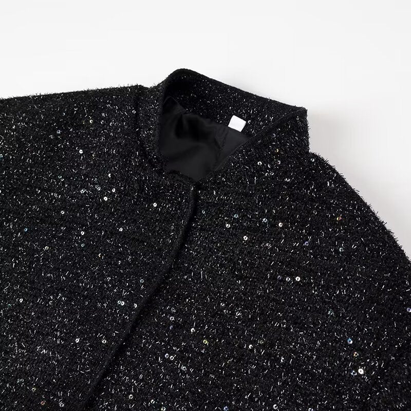 Damen nan glitzernde kurze Boxy-Jacke mit elastischem Saum und dezentem Stehkragen Echo Archiv