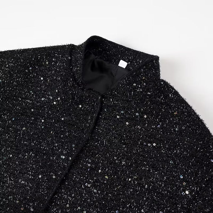 Damen nan glitzernde kurze Boxy-Jacke mit elastischem Saum und dezentem Stehkragen Echo Archiv
