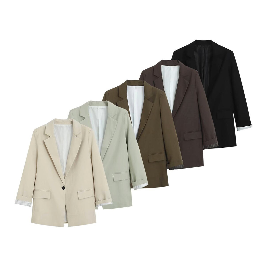 Damen Longline Ein-Knopf-Blazer mit Umschlagärmeln und Pattentaschen Echo Archiv
