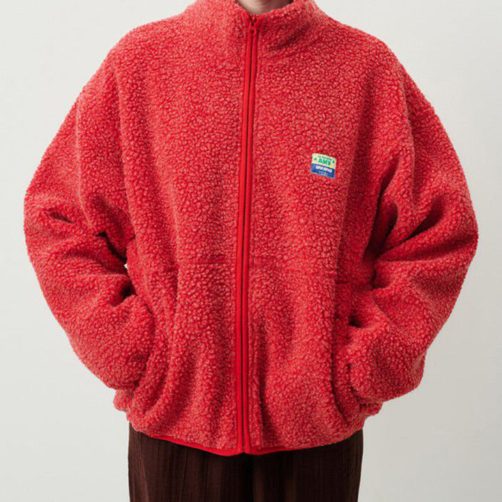 Damen Plüschjacke mit hohem Kragen und seitlichen Taschen Echoarchiv
