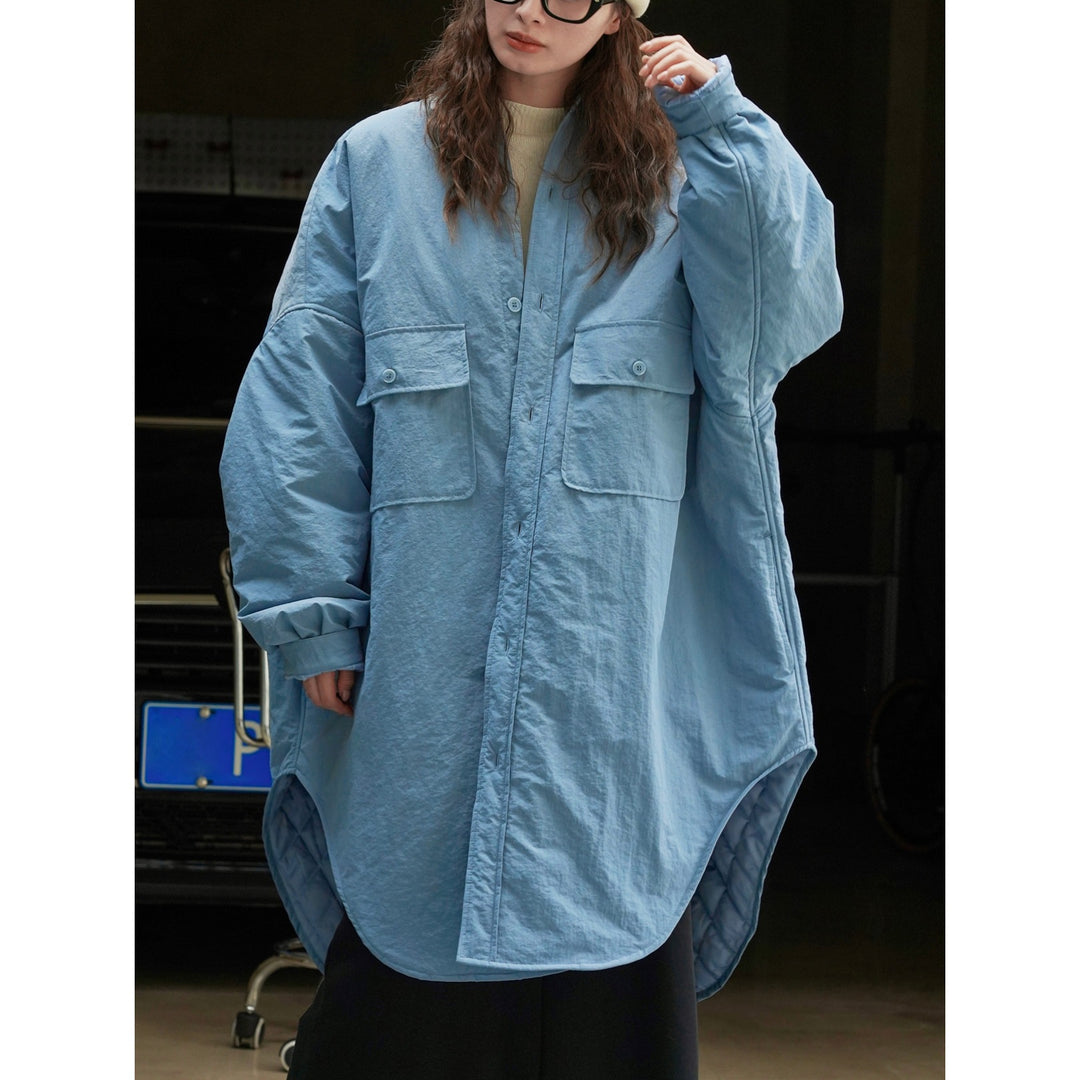Damen Oversize Hemdblusen‑Mantel mit Steppfutter und aufgesetzten Taschen Echoarchiv