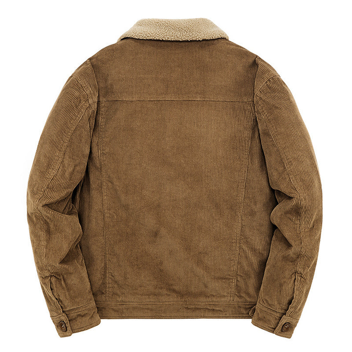 Herren Kord-Workerjacke mit durchgehendem Teddyfutter, Hemdkragen und Brusttasche Echoarchiv