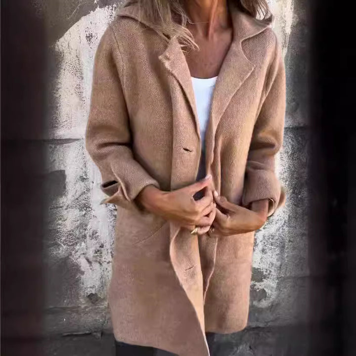 Damen nan Oversize Wollmix-Mantel mit Reverskragen aufgesetzten Taschen geknöpfter Front und umgeschlagenen Ärmeln Echo Archiv