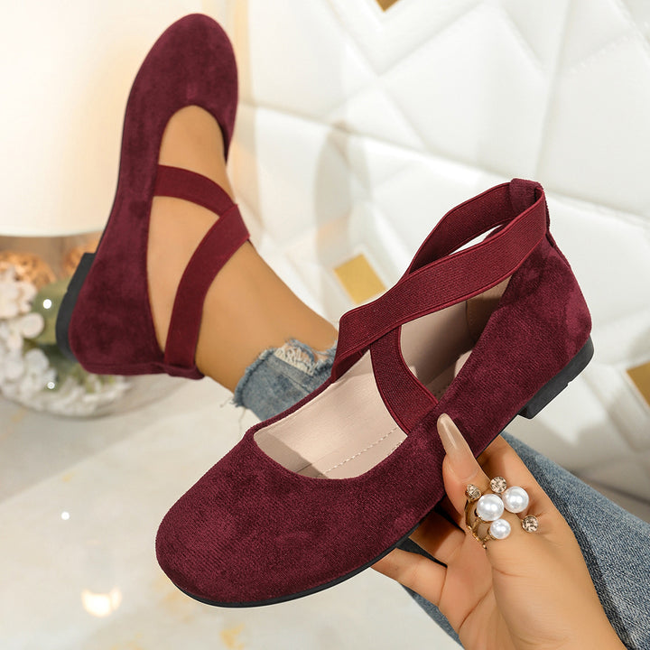 Damen Ballerinas mit elastischen Kreuzriemen und weichem Samtvelours-Obermaterial – Lioré