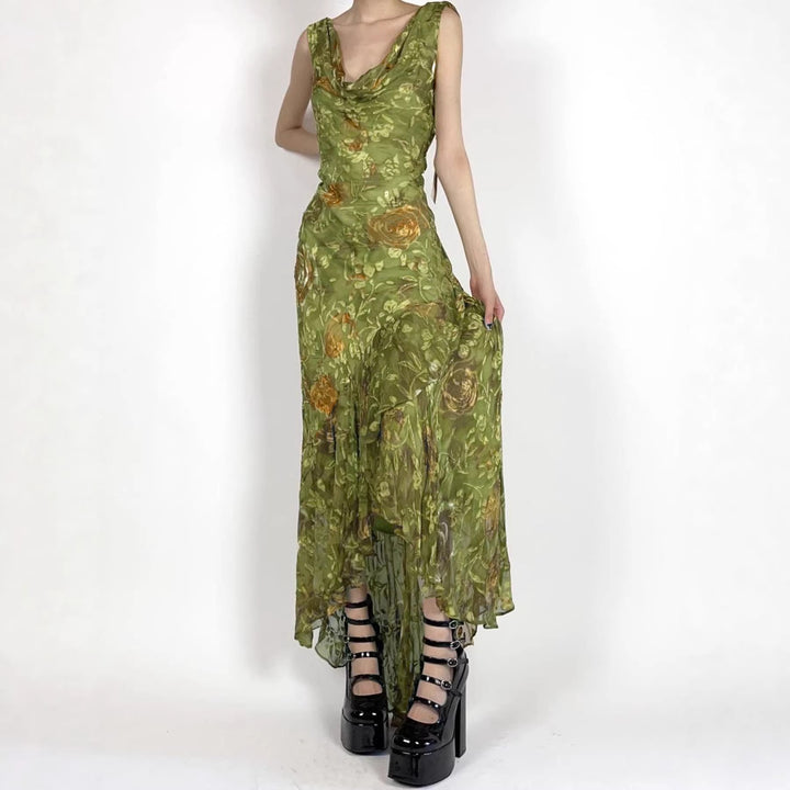 Damen Maxikleid mit asymmetrischem Saum und floralem Design Echo Archiv