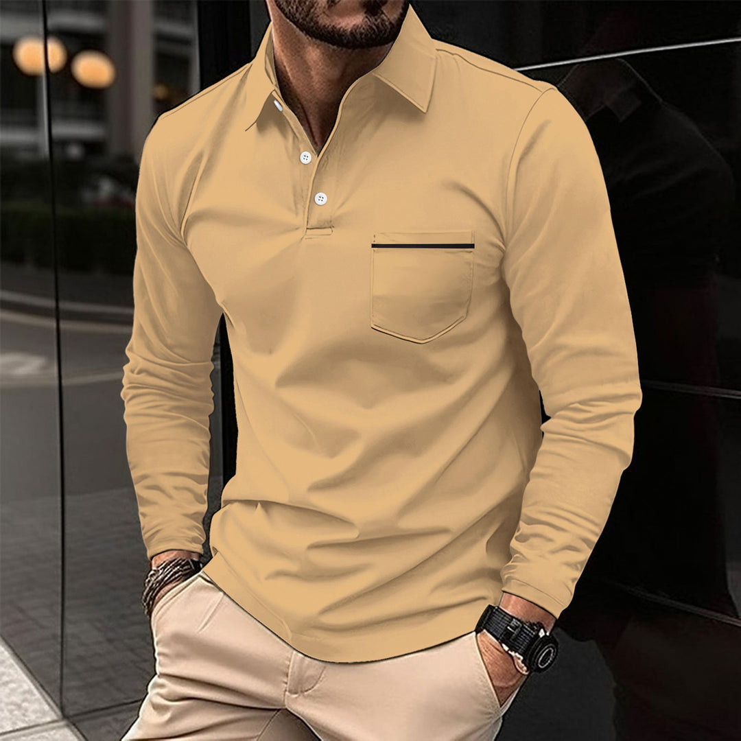 Herren Langarm Poloshirt mit modischem Stehkragen und praktischer Brusttasche Echoarchiv