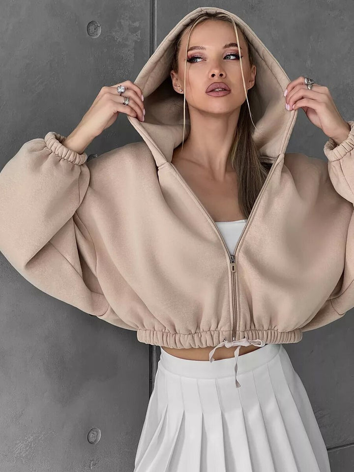 Damen nan kurzes Oversize-Kapuzensweatshirt mit Halbzip und Kordelzugbund Echo Archiv
