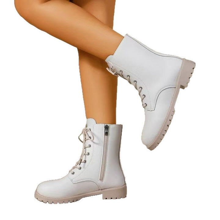 Damen Schnürstiefel mit seitlichem Reißverschluss und profilierter Gummilaufsohle – Lioré