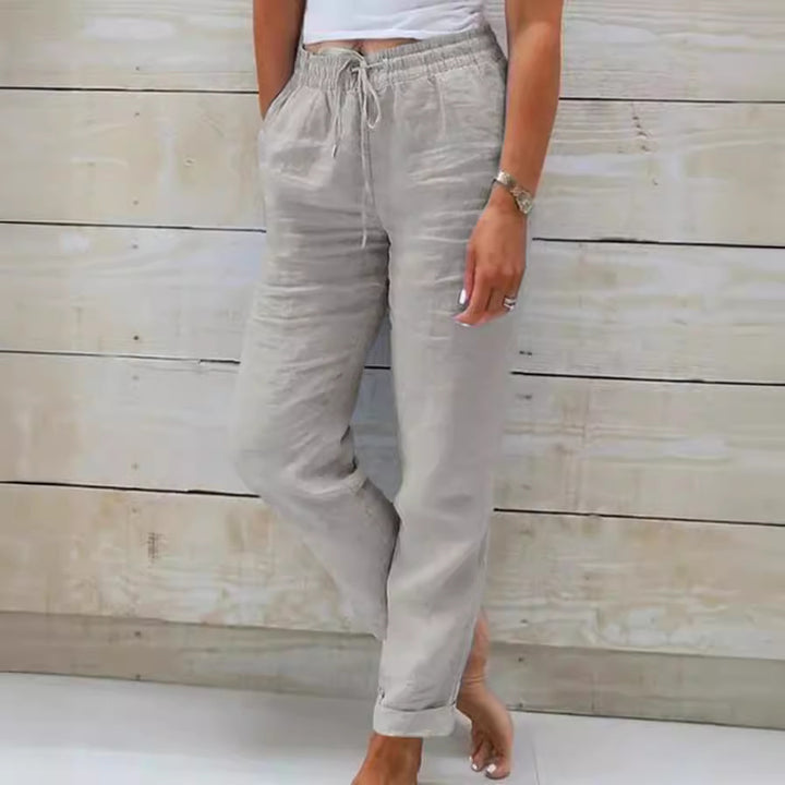 Damen nan lässige Leinenhose mit elastischem Bund und Kordelzug Echo Archiv