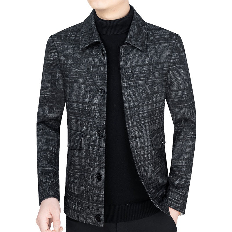 Herren Kurzjacke im strukturierten Weblook mit Hemdkragen und Knopfleiste – Taviero
