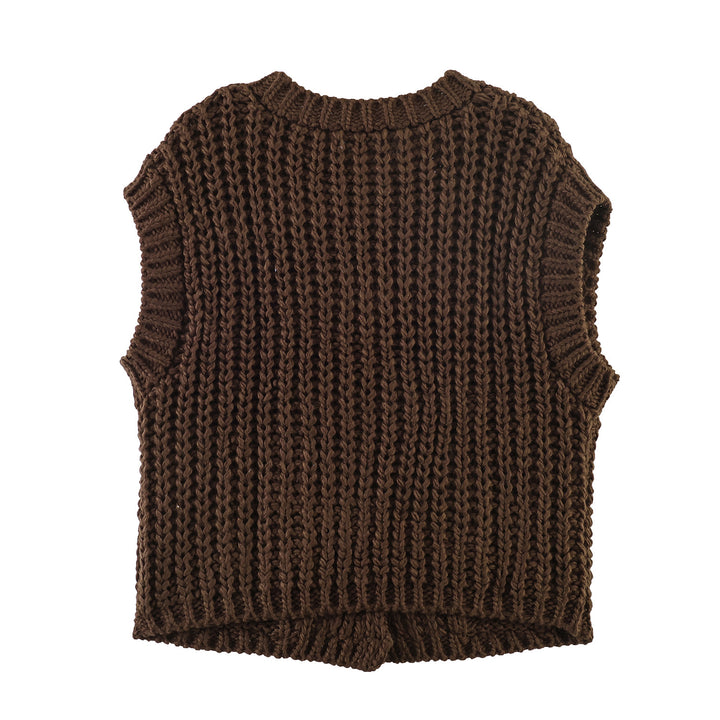 Damen Grobgestrickte ärmellose Weste mit Zierknöpfen und Taschen Echoarchiv