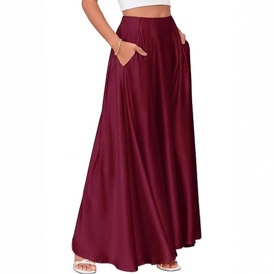 Damen Maxirock mit Taschen und taillenbetontem hoher Bund aus fließendem Chiffon Echoarchiv