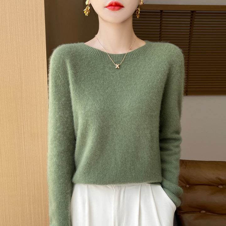 Damen Weicher Mohair‑Optik Rundhals‑Pullover mit feinem Rippsaum und leichter Oversize‑Passform Echoarchiv