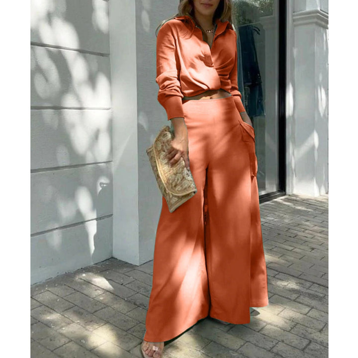 Damen Hochtaillierte weite Palazzo-Hose mit seitlicher Cargotasche und fließender Silhouette – Avérine