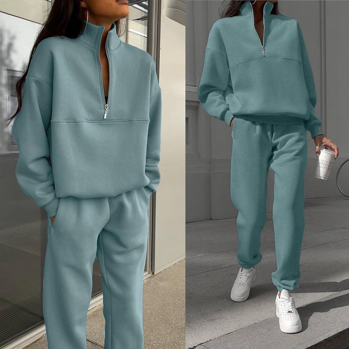 Damen Oversized Half-Zip Lounge-Set aus French-Terry mit hohem Stehkragen Echoarchiv
