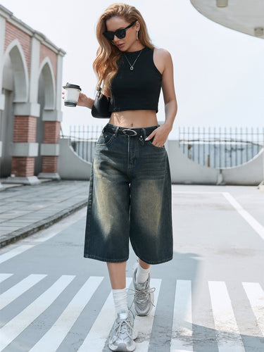 Damen Weite Denim-Culottes mit hohem Bund und praktischen Seitentaschen Echoarchiv