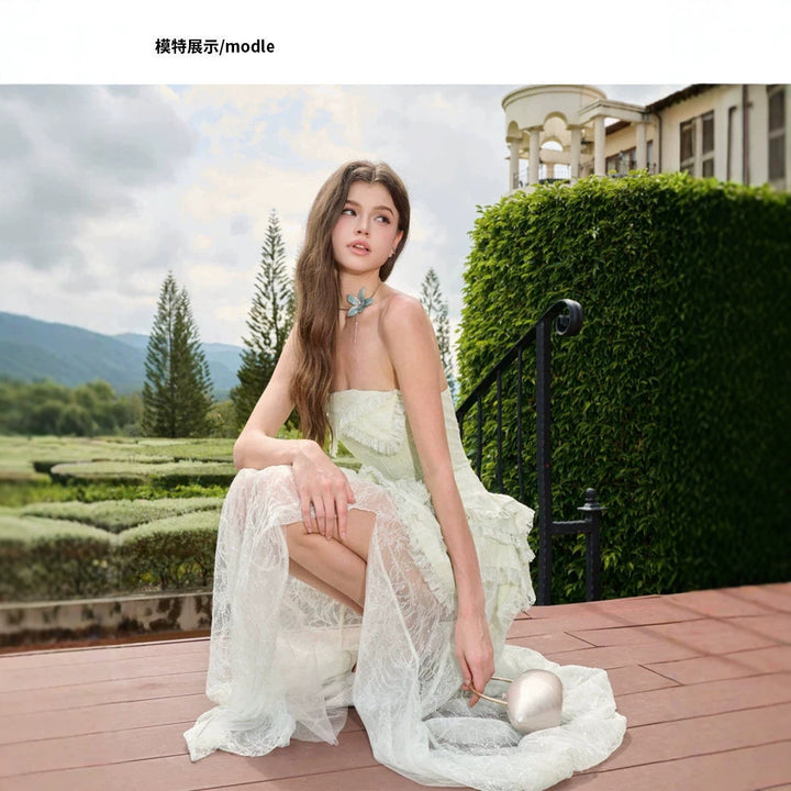 Damen Elegantes und luftiges Abendkleid mit Rüschendetails und transparentem Rock Echo Archiv