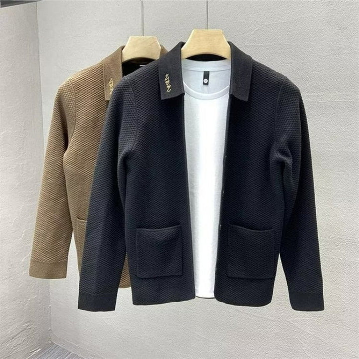 Herren Strukturierte Strick-Übergangsjacke mit Hemdkragen und aufgesetzten Taschen Echoarchiv