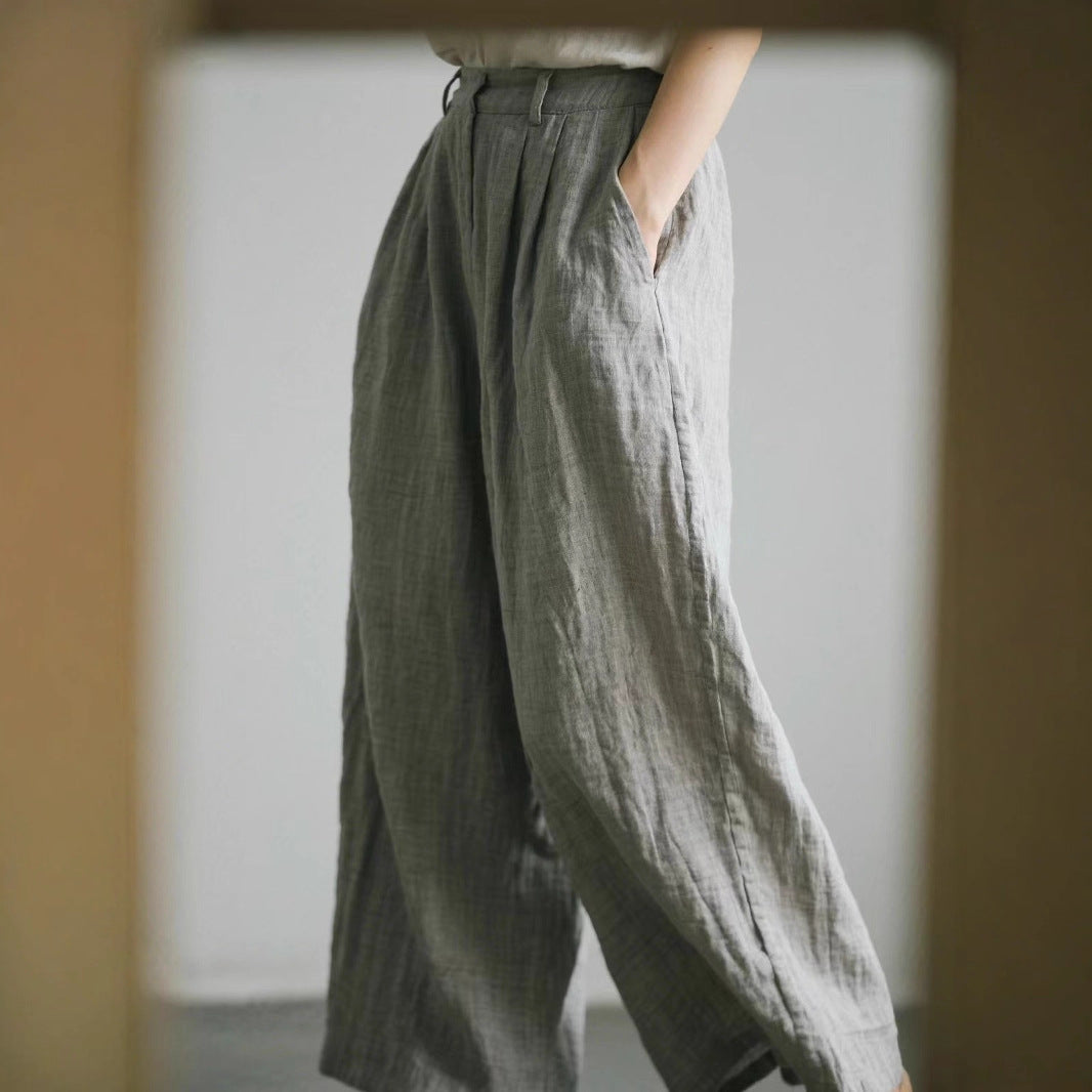 Damen weite Leinenhose mit eleganter Bundfalte und Taschen Echo Archiv