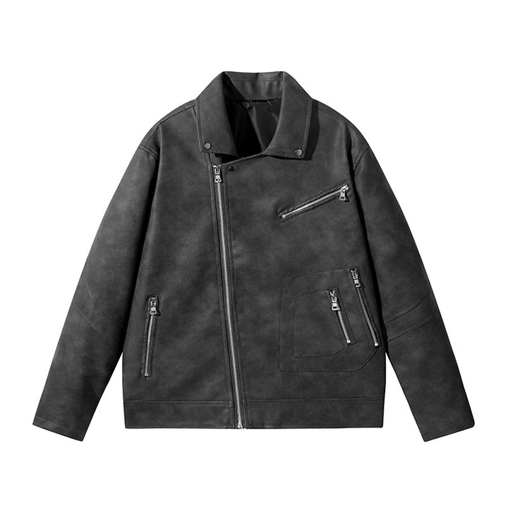 Herren Modische Lederjacke mit asymmetrischem Reißverschluss Echo Archiv
