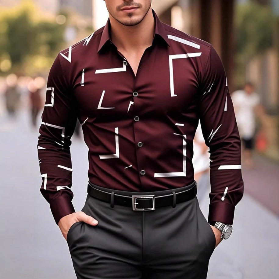 Herren modisches Langarmhemd mit geometrischem Design Echoarchiv
